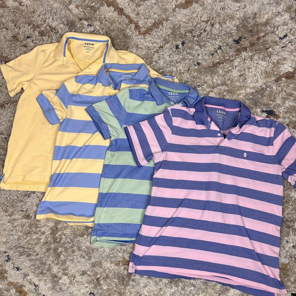 IZOD Shirts Mens Large Striped Performance Golf Polo Preppy Varsity Lot Of 4